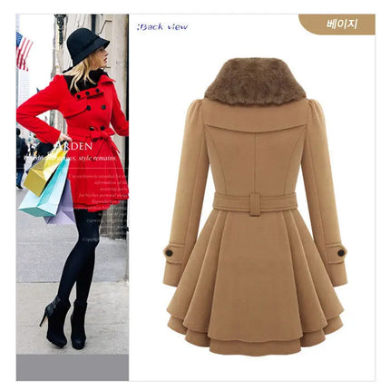 women woolen coat 2026 New fitted mid-length woolen coat double-breasted thickened overcoat + belt women's clothing