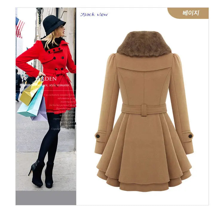women woolen coat 2026 New fitted mid-length woolen coat double-breasted thickened overcoat + belt women's clothing