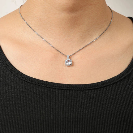 ZAKOL Simple Geometric Crystal White Zircon Pendant Necklace For Women Silver-Color Wedding Party Jewelry Gift With Box PlatiNum