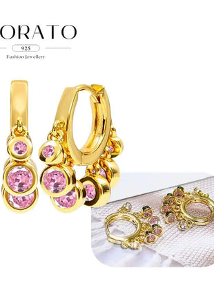 Lussuosa geometria 925 orecchio in argento sterling Ago rosa serie zircone orecchini a cerchio pendenti dolce moda regali di gioielli da sposa platinumshop