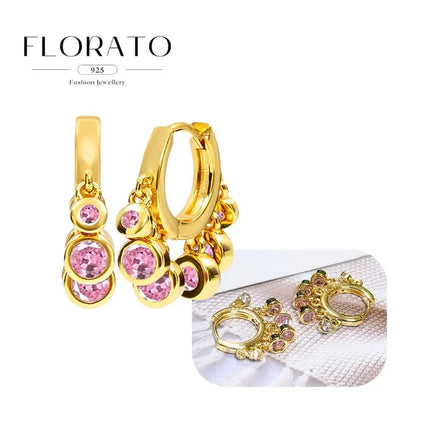 Lussuosa geometria 925 orecchio in argento sterling Ago rosa serie zircone orecchini a cerchio pendenti dolce moda regali di gioielli da sposa platinumshop