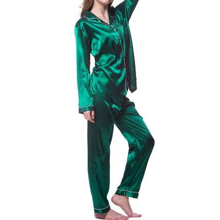 Pigiama da donna in raso accogliente set da salotto autunno manica lunga bottoni bavero top e pantaloni loungewear pigiama da 2 pezzi set pigiama abbottonato