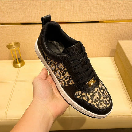 European New Shoes for Men Genuine Leather Patchwork Casual Shoes Trend Flat Skateboard Shoes Youth Cool Lace-up Sneakers