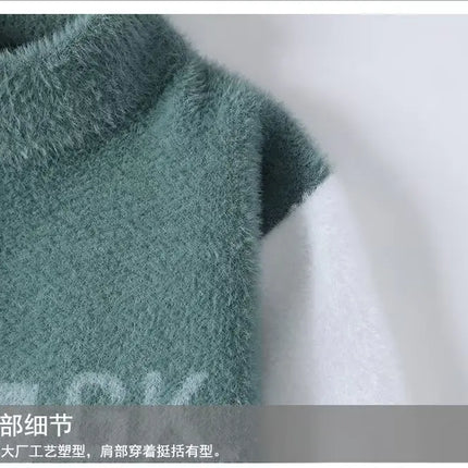 2024 New Men's Plush Sweater Pullovers Korean Winter Warm O Neck Black Sweater High Quality Cool Top Fashionable Men's Clothing