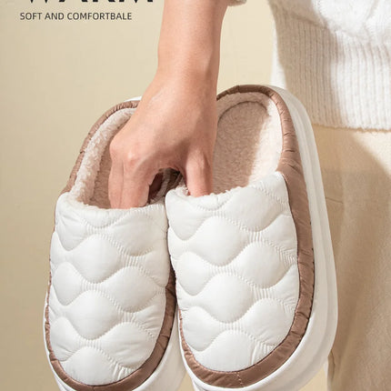 Evshine Women's Winter Furry Slippers Soft Thick Sole Indoor Plush Slides Waterproof Fluffy Shoes Warm Fur House Cotton Slippers