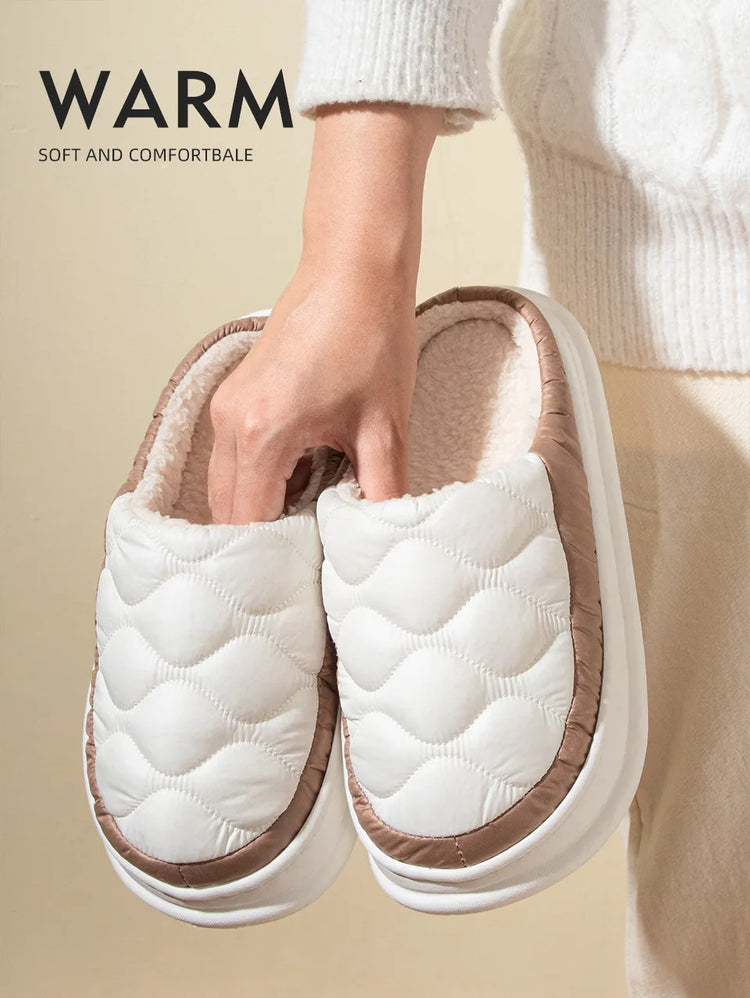 Evshine Women's Winter Furry Slippers Soft Thick Sole Indoor Plush Slides Waterproof Fluffy Shoes Warm Fur House Cotton Slippers