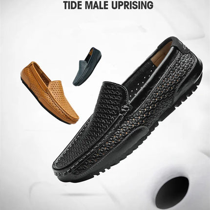 Mocassini da Uomo Estivi 2026 in Vera Pelle di Lusso, Scarpe Casual Traspiranti con Intaglio, Slip-on da Guida