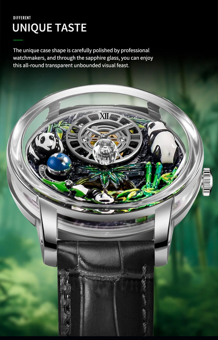 Pindu Luxury and stylish personalized waterproof panda dial fully automatic mechanical men's watch serpentine tourbillon watch