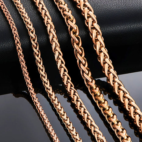 3mm/4mm/5mm/6mm/7mm Rose Gold Color Stainless Steel Wheat Braided Necklace Link Classic Curb Chain for Men Women Jewelry PlatiNum