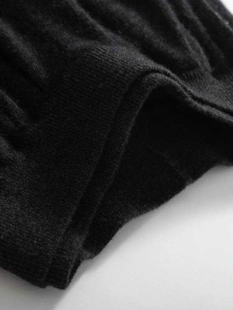 Classic Autumn Winter Wave Skirt 100% Cashmere Skirt Women A-Line Skirt Female Double Elastic Waist Pocket Warm Knit Long Dress PlatiNum