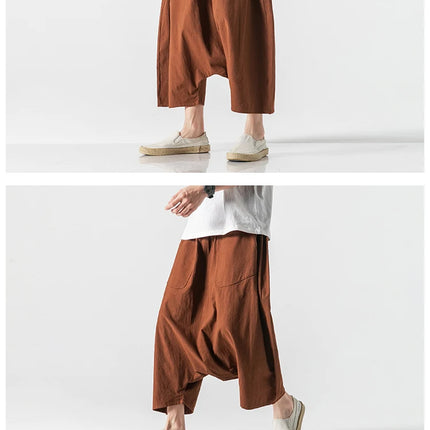 Pantaloncini Estivi da Uomo Oversize Casual Stile Harem Vintage in Cotone e Lino Comodi a Gamba Larga con Elastico in Vita Taglie Grandi