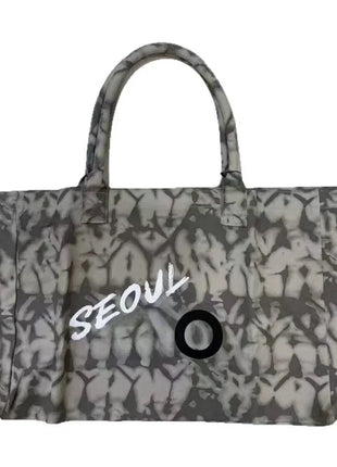 Grande borsa tote in tessuto stampato, manici lunghi, borsa capiente per lo shopping quotidiano e viaggi casual