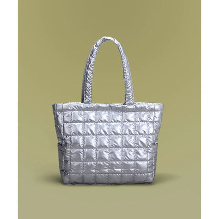 Large Capacity Women's Tote Bag Street Style Commuter Bag down Handbag Fashion Pure Color Handbag PU Material Daily Match PlatiNum
