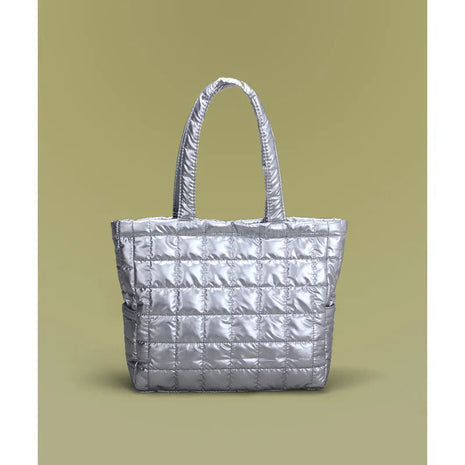 Large Capacity Women's Tote Bag Street Style Commuter Bag down Handbag Fashion Pure Color Handbag PU Material Daily Match PlatiNum