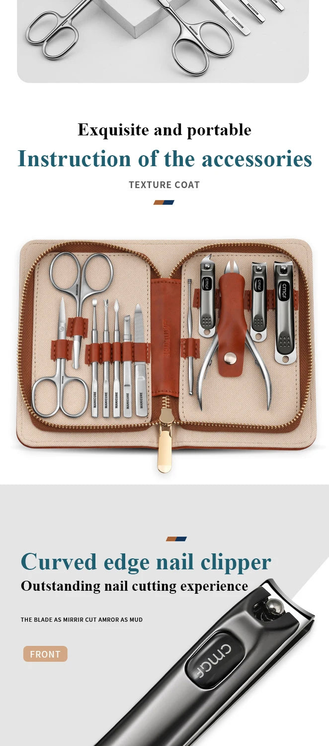 Stainless Steel Manicure 12 Pcs Set Pedicure Tool Portable Nail Clipper Kit with Storage Bag Beauty Grooming Tools