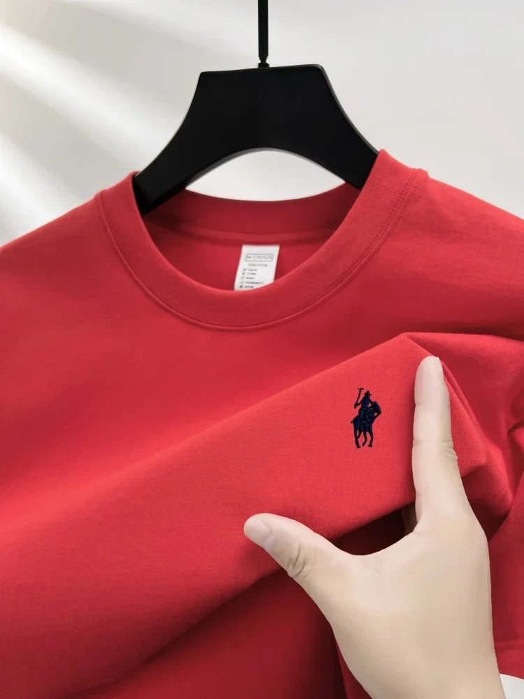 T-shirt da uomo girocollo manica corta in puro cotone 100% vendita calda marchio di lusso estate squisito ricamo pony top traspirante