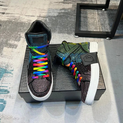 Luxury Designer's Autumn Winter New Men's Sneakers Water Diamond High Top Men's Running Shoes Fashion Leather Casual Short Boots