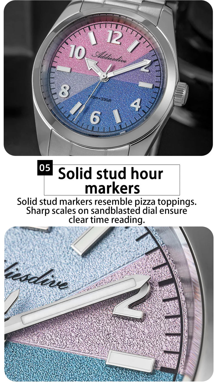 ADDIESDIVE Watch Men 2026 New 36mm Quartz Wristwatch AD2555 Sapphire 100m Waterproof BGW9 Luminous 316L Stainless Steel Watches