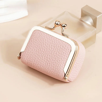 Genuine Leather Kiss Lock Coin Purse Solid Color Multifunctional Leather Jewelry Bag Mini Square Small Item Bag Jewelry Storage PlatiNum