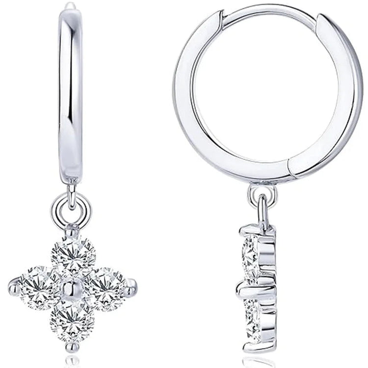 925 Silver Plated Four-leaf Flower Zircon Chain Necklace for Women Luxury Collar Charm Clover Necklaces 2025 Trend Jewelry PlatiNum