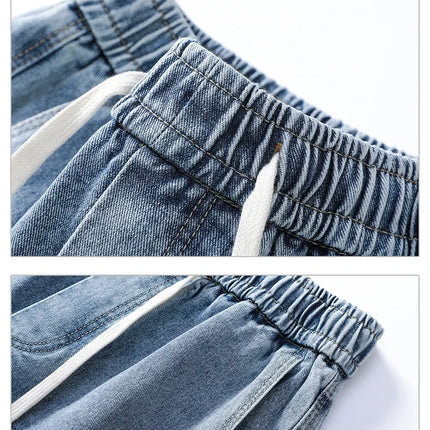 Pantaloncini di jeans alla moda retrò estivi per uomo Jeans corti multitasche larghi con gamba dritta con elastico in vita e coulisse da uomo