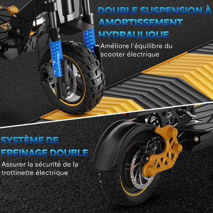 Monopattino Elettrico 1200W, Autonomia 80km, Batteria 48V 20.8Ah, Freni Idraulici, Pieghevole, con Sedile e Vano Portaoggetti, Pneumatici 11"/10"