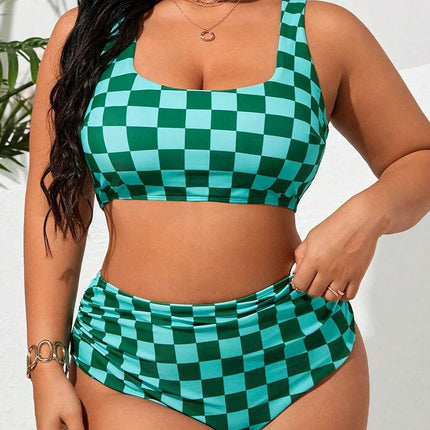Costume da bagno taglie forti 2026 da donna, bikini sportivo a vita alta stampato, per nuotare, 5XL PlatiNum