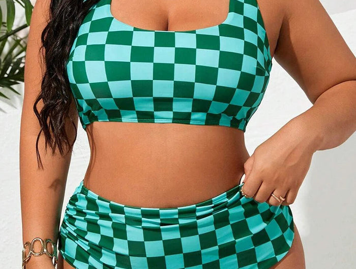 Costume da bagno taglie forti 2026 da donna, bikini sportivo a vita alta stampato, per nuotare, 5XL PlatiNum