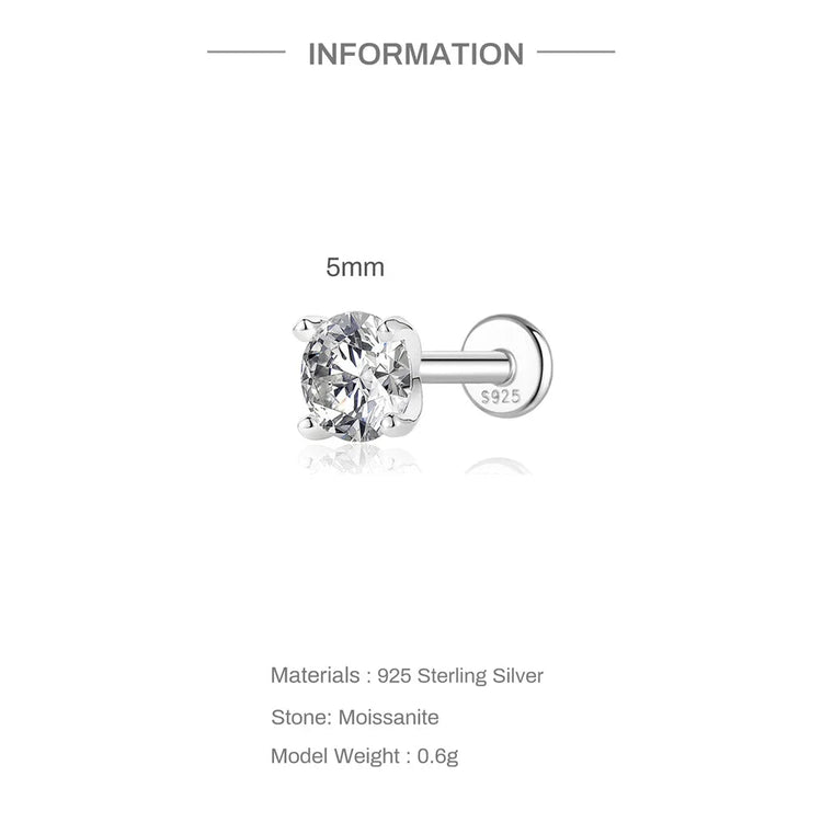 AIDE 1PC Sparkling Moissanite Piercing Stud Earrings 925 Sterling Silver Shining Circle Earring For Women Ear Bone Earring Jewel PlatiNum