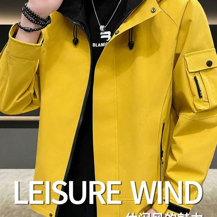 New Men's Fashion Casual Jackets Hooded Solid Zipper Pockets Camping Jackets Spring Autumn Brand Male Outdoor Sport Windbreaker