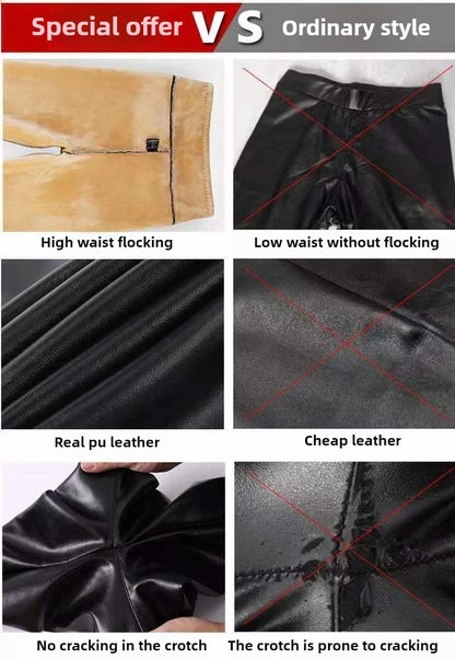 Women's Faux Leather Thermal Pants - High Waist Fleece Lined Leggings, Thick Winter Tights with Tummy Control & Foot Straps 5XL