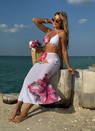 Costume da bagno 3 pezzi con stampa floreale grande con gonna lunga in rete Costume da bagno bikini micro perizoma da donna 2025 Costume da bagno estivo da spiaggia Biquini PlatiNum
