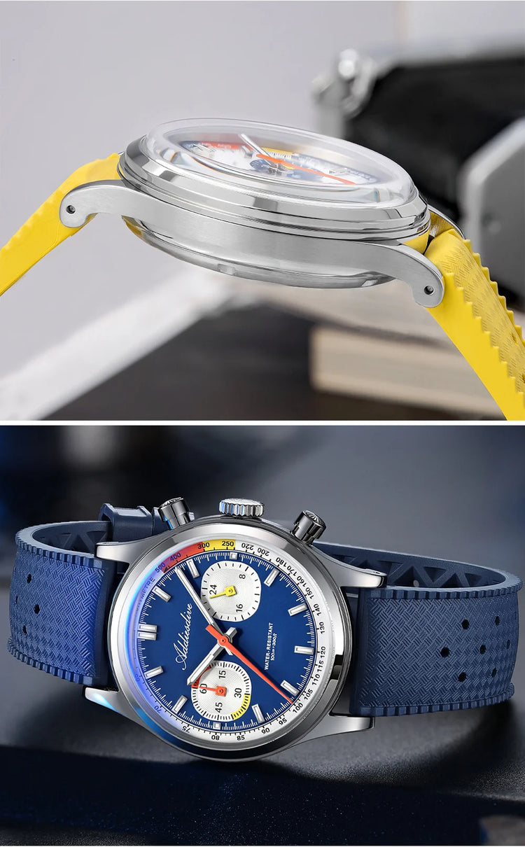ADDIESDIVE 38mm New Men's Watch 0S21 Movement BGW9 Luminous 10Bar Water Resistant Fluorocarbon Rubber Chronograph Quartz Watch