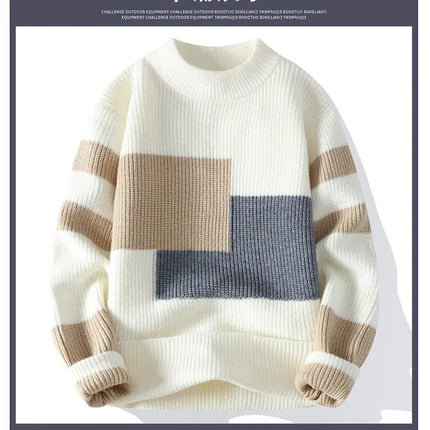 Winter Fashion Sweater Men Patchwork Casual Knit Pullovers Mens Thick Warm Harajuku Loose Knitted Sweaters O-Neck Streetwear Man