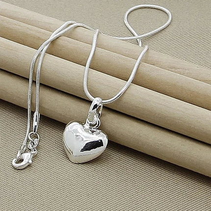 Fine 925 Sterling Silver Solid Heart Necklace 18-24 Inches Snake Chain For Women Wedding Charm Fashion Jewelry luxury PlatiNum