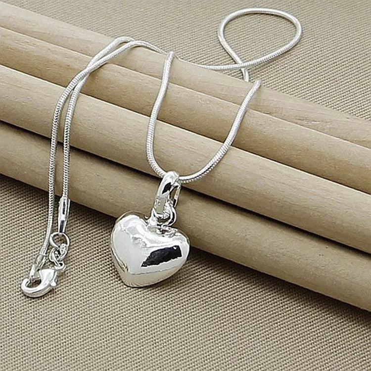 Fine 925 Sterling Silver Solid Heart Necklace 18-24 Inches Snake Chain For Women Wedding Charm Fashion Jewelry luxury PlatiNum