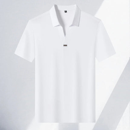 2025 New men's casual and fashionable solid color short-sleeved polo shirt comfortable and versatile summer T-shirt