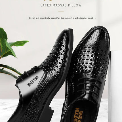 Scarpe Formali da Uomo in Pelle Traspirante con Design Traforato, Casual Estive a Punta Tonda e Tacco Basso, Comode da Indossare