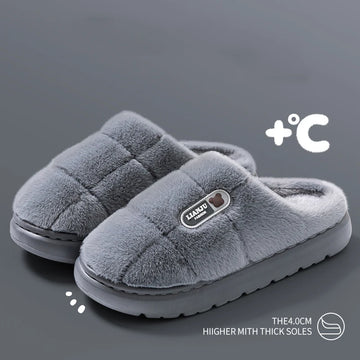 Big Size 50 51 Winter Slippers Women Men Thick Sole Indoor Home Warm Couples Shoes Non-Slip Flat Platform Women's Cotton Slipper