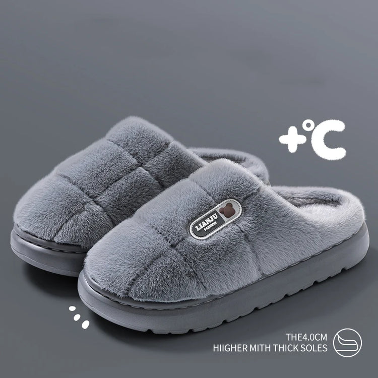 Big Size 50 51 Winter Slippers Women Men Thick Sole Indoor Home Warm Couples Shoes Non-Slip Flat Platform Women's Cotton Slipper