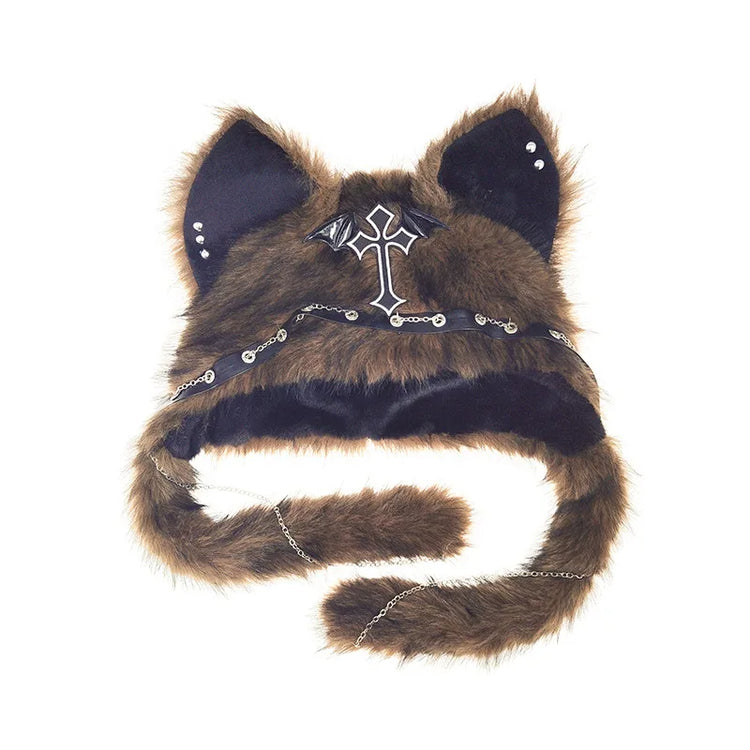 Cat Ear Hat, Punk Style Rock Autumn and Winter Warm Hat, Dark Gothic Style Winter Plush Hat