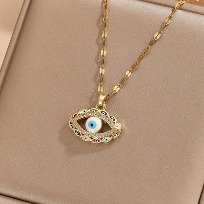 1 pezzo di collana cava con occhio del diavolo con zirconi colorati micro-intarsiati, gioielli eleganti e semplici, regalo per gli amici