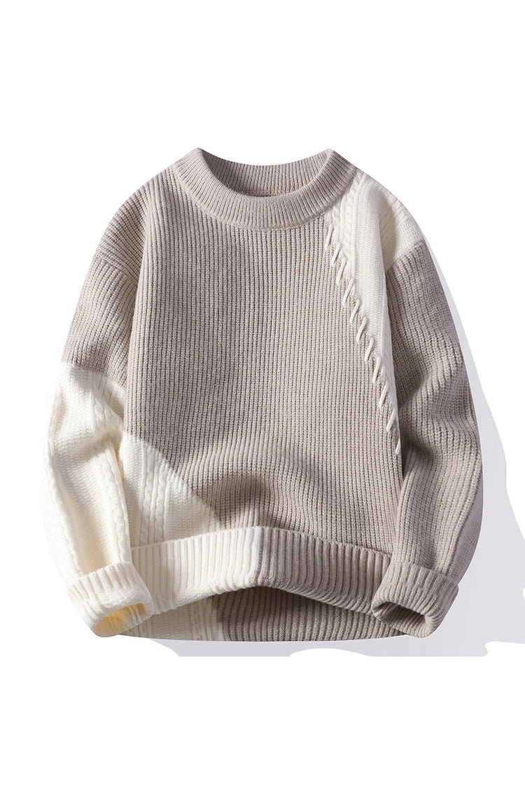 New Trendy Autumn and Winter Jacquard Pattern Pullover Sweater Casual Round Neck Color-Blocking Knit Men's Pullover