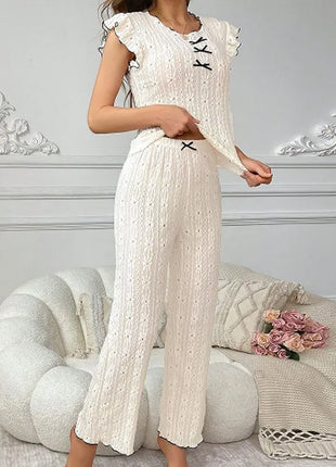 Nuovo set pigiama da donna con trama in pizzo di fascia alta, primavera ed estate, stile europeo e americano