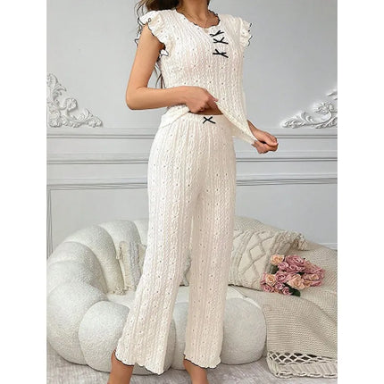 Nuovo set pigiama da donna con trama in pizzo di fascia alta, primavera ed estate, stile europeo e americano
