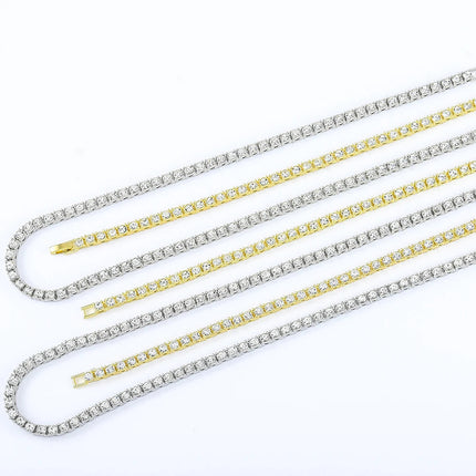 Full Rhinestone 4mm Wide Tennis Link Chain 8/18/20/24 Length Brcelet Necklace Shiny  Fashion Trendy Jewelry Men Women Hip Hop PlatiNum
