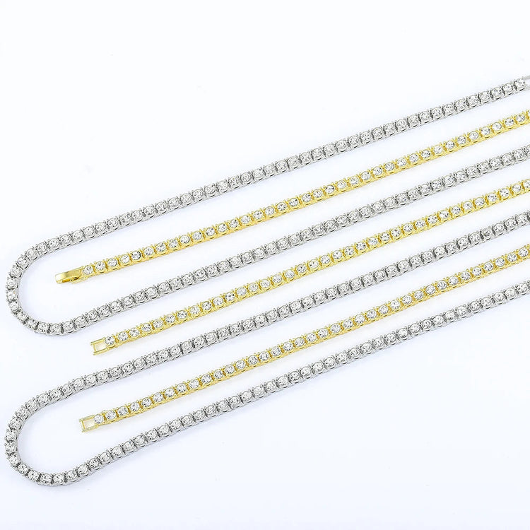 Full Rhinestone 4mm Wide Tennis Link Chain 8/18/20/24 Length Brcelet Necklace Shiny  Fashion Trendy Jewelry Men Women Hip Hop PlatiNum