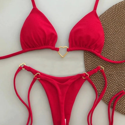 Nuovo costume da donna bikini bianco tinta unita costume da bagno alla moda con lacci a vita bassa set da due pezzi platinumshop
