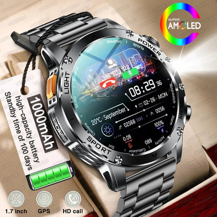 2025 Uomini Schermo AMOLED da 1,7 pollici Astuto Della Vigilanza 1000mAh Batteria Frequenza Cardiaca Chiamata Bluetooth NFC GPS Tracker Sport Fitness Orologi Nuovo platinumshop
