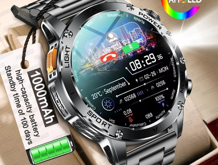 2025 Uomini Schermo AMOLED da 1,7 pollici Astuto Della Vigilanza 1000mAh Batteria Frequenza Cardiaca Chiamata Bluetooth NFC GPS Tracker Sport Fitness Orologi Nuovo platinumshop